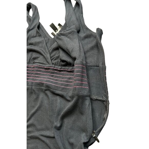 Y2K Bebe Sport Black Mini Dress Pink Stitch Waist Early 2000s Retro Size SMALL - Picture 5 of 7